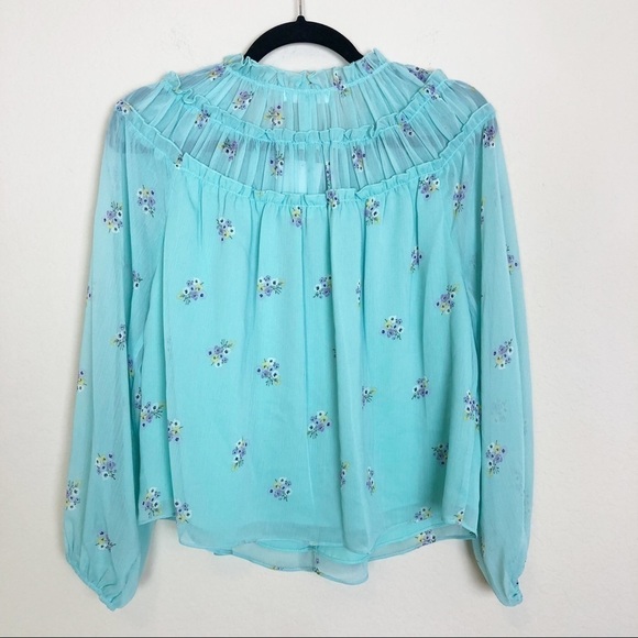 New Socialite Floral Tie Neck Blouse in Mint Lavender - Picture 5 of 9